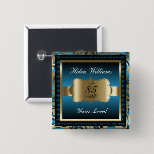 00th Birthday Party Blue and Gold 15 Cm Square Badge