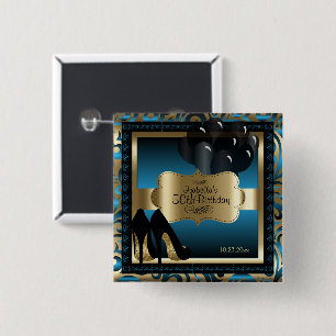 00th Birthday Party Blue and Gold 15 Cm Square Badge
