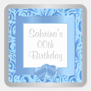 00th Birthday Party DIY Text Blue Square Sticker