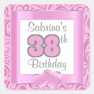 00th Birthday Party DIY Text Pink Square Sticker