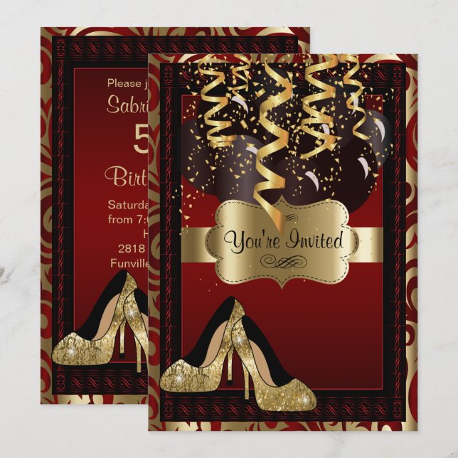 00th Birthday Party | Gold High Heels Leopard Invitation (Front/Back)