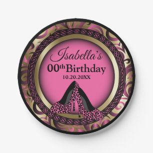 00th Birthday Party   Pink Leopard High Heels Paper Plate