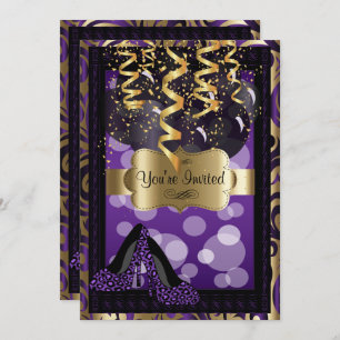 00th Birthday Party Purple High Heels Invitation