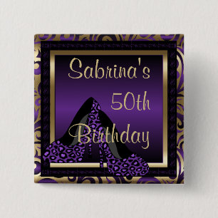 00th Birthday Party Purple Leopard High Heels 15 Cm Square Badge