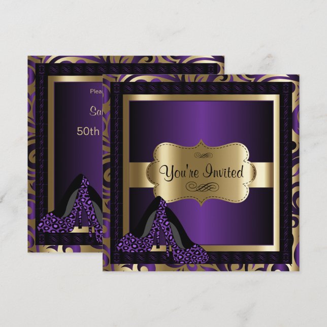 00th Birthday Party | Purple Leopard High Heels Invitation (Front/Back)
