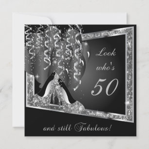 00th Birthday Party Silver Glitter & Black Invitation