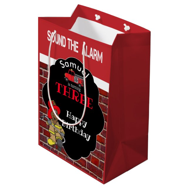 00th Birthday Party - Sound the Alarm -Fireman Medium Gift Bag (Back Angled)