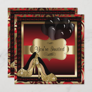 00th Birthday   Red & Gold High Heels Invitation