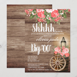 00th Birthday - Wood Barrel and Coral Flowers Invitation