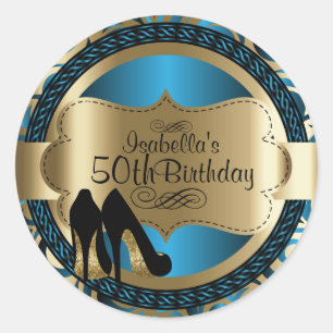 00th Blue Abstract Birthday Black High Heels Classic Round Sticker