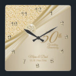 00th Gold Diamond Wedding Anniversary Keepsake Square Wall Clock<br><div class="desc">⭐⭐⭐⭐⭐ 5 Star Review. 🥇AN ORIGINAL COPYRIGHT ART DESIGN by Donna Siegrist ONLY AVAILABLE ON ZAZZLE! Featuring an elegant gold designed Anniversary Clock ready for you to personalize. This Gold Diamond Wedding Anniversary keepsake makes a wonderful gift for that special couple. ✔Note: Not all template areas need changed. 📌If you...</div>