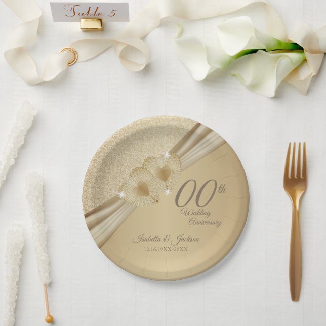 00th Gold Wedding Anniversary Paper Plate (Wedding)