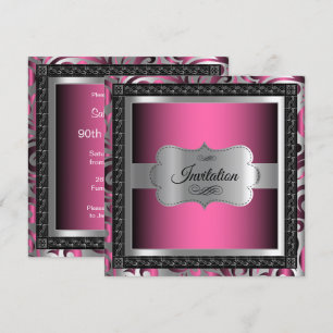 00th Surprise Birthday   Pink Metallic & Silver Invitation