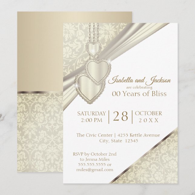 00th Vintage Ivory Cream Anniversary  Invitation (Front/Back)