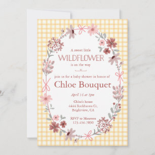 010 Amber Boho Wildflower Bow Gingham Baby Shower Invitation
