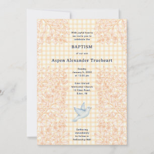 010 Amber Dove Botanical Cross Gingham Baptism Invitation