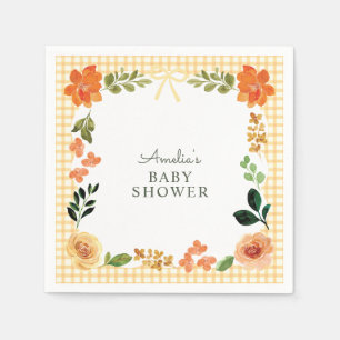 010 Amber Floral Gingham Baby Shower Napkin