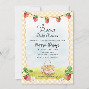 010 Amber Orange Strawberry Picnic Baby Shower Invitation