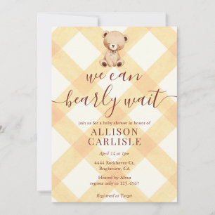 010 Amber Teddy Bear Gingham Baby Shower Invitation