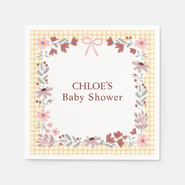 010 Amber Wildflower Bow Gingham Shower Napkin (Front)