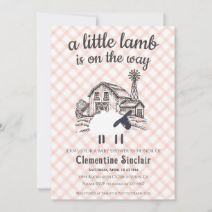 011 Terracotta Little Lamb Farm Plaid Baby Shower Invitation