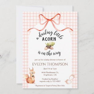 011 Terracotta Squirrel Acorn Gingham Baby Shower Invitation