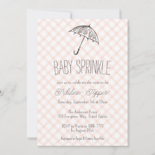 011 Terracotta Umbrella Gingham Baby Sprinkle Invitation