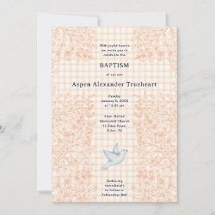 012 Copper Dove Botanical Cross Gingham Baptism Invitation