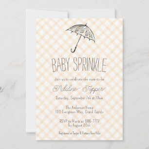 012 Copper Modern Umbrella Gingham Baby Sprinkle Invitation