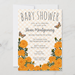 012 Copper Monarch Butterfly Marigold Baby Shower Invitation