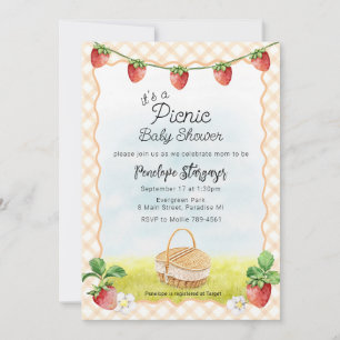 012 Copper Orange Strawberry Picnic Baby Shower Invitation
