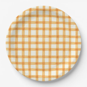 012 Copper Watercolor Gingham L Paper Plates