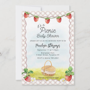 013 Chocolate Brown Strawberry Picnic Baby Shower Invitation