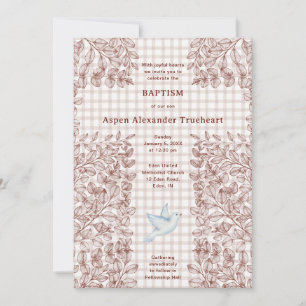 013 Chocolate Dove Botanical Cross Gingham Baptism Invitation