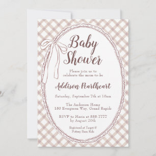 013 Chocolate Heirloom Lace Gingham Baby Shower Invitation