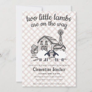 013 Chocolate Little Lambs Farm Plaid Baby Shower Invitation
