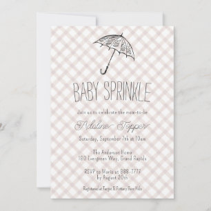 013 Chocolate Umbrella Gingham Baby Sprinkle Invitation