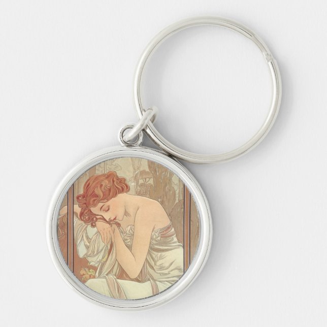 014-012 Alphonse Mucha "Time Flow: Night Peace" Key Ring (Front)