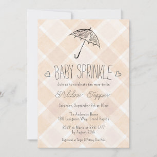 014 Latte Plaid Umbrella Baby Sprinkle Shower Invitation