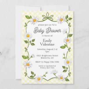 015 Lemon Daisy Plaid Baby Shower Invitation