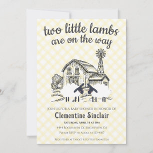 015 Lemon Two Little Lambs Farm Plaid Baby Shower Invitation