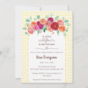 015 Lemon Yellow Watercolor Wildflower Baby Shower Invitation