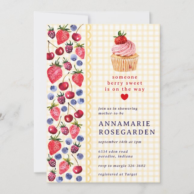 016 Marigold Berry Patch Cupcake Baby Shower Invitation (Front)