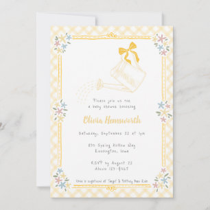 016 Marigold Gingham Watering Can Baby Shower Invitation
