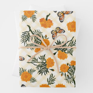 016 Marigold Monarch Butterfly Gingham Wrapping Paper Sheet
