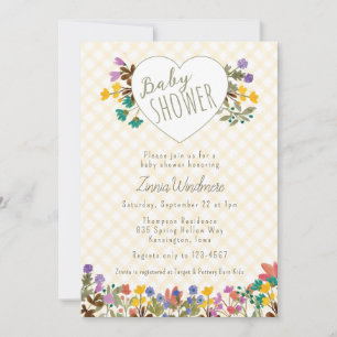 016 Marigold Plaid Garden Heart Floral Baby Shower Invitation