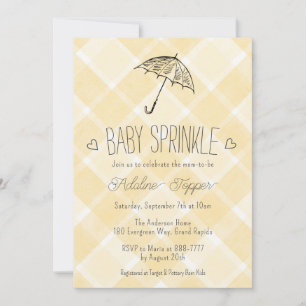 016 Marigold Plaid Umbrella Baby Sprinkle Shower Invitation