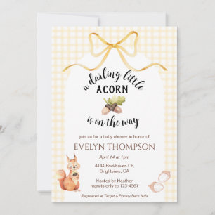 016 Marigold Squirrel Acorn Gingham Baby Shower Invitation