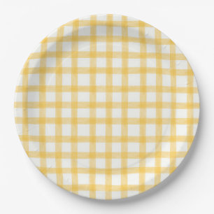 016 Marigold Watercolor Gingham L Paper Plates