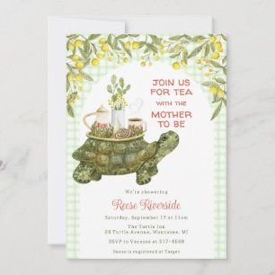 017 Moss Green Garden Tea Turtle Baby Shower Invitation